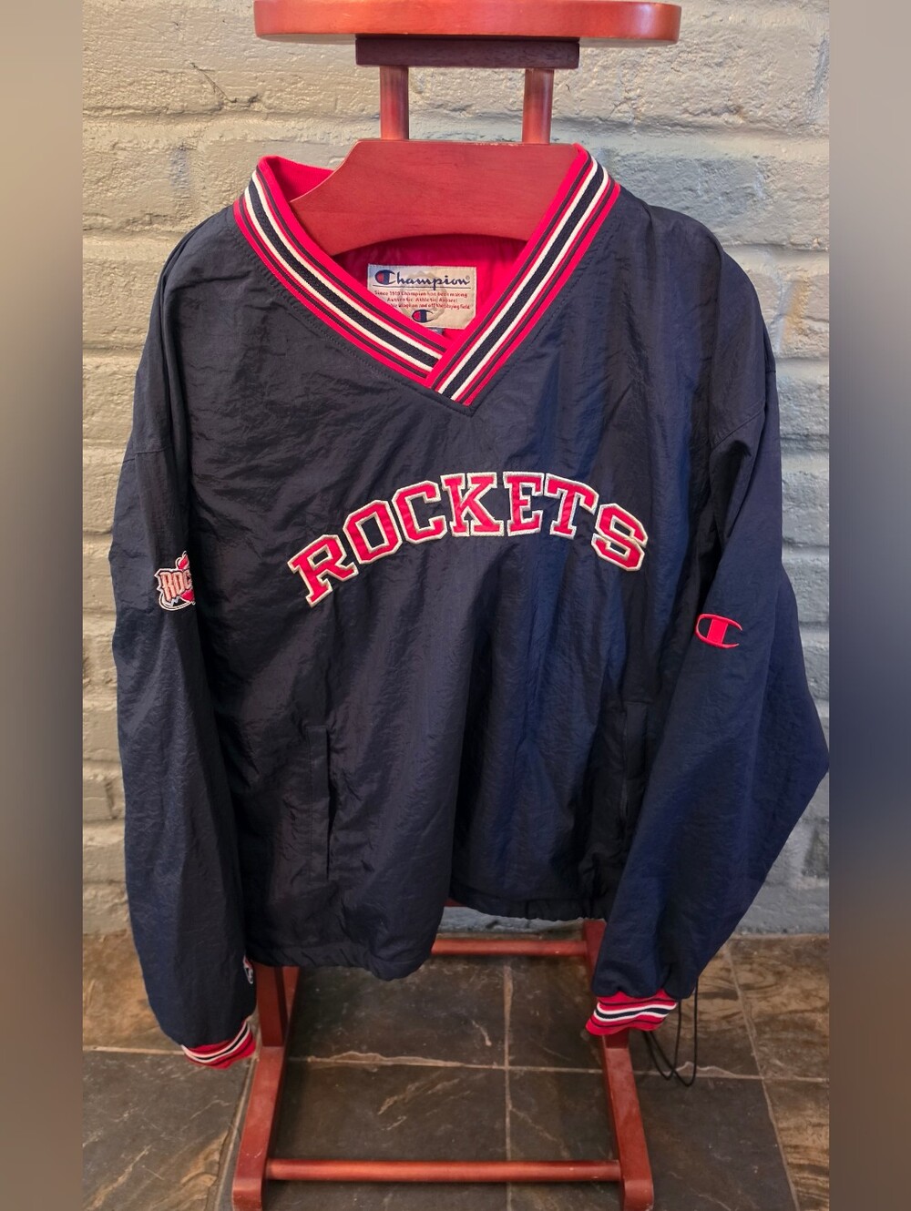 Vintage 90s Champion Houston Rockets NBA Pullover Windbreaker Jacket Navy XL